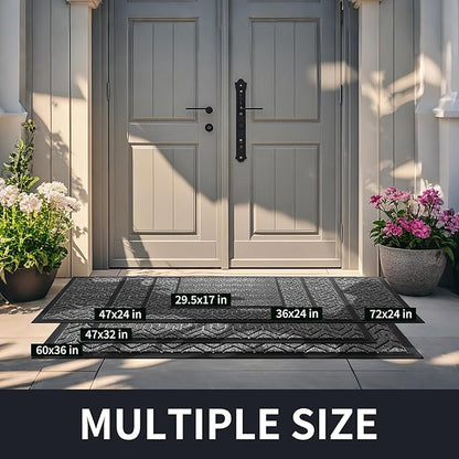 Yimobra Front Door Mat Outside Entrance 29.5x17, Waterproof Heavy Duty Outdoor Mats for Front Door, Non Slip Rubber Entry Mat for Garage Patio, Black Grey