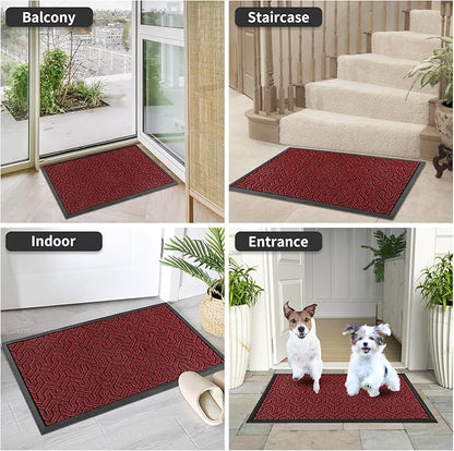 Yimobra Extra Large Door Mat Outside Entrance 60x32, Waterproof Heavy Duty Outdoor Mats for Front Door, Non Slip Rubber Entry Mat for Garage Patio, Easy Clean, Black Red
