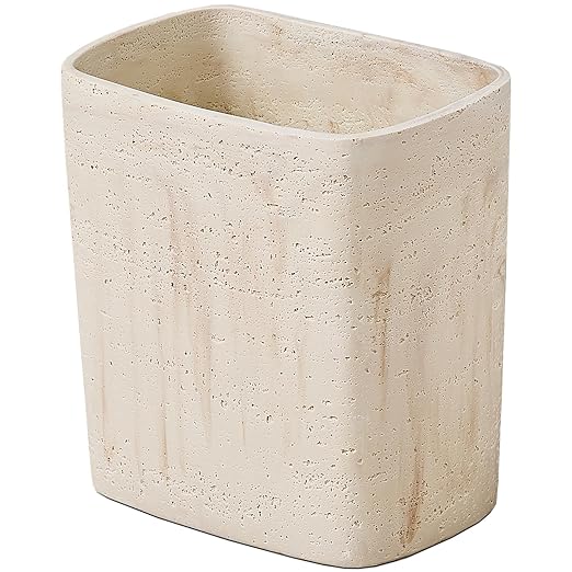 Polytree Natural Travertine Textures Bathroom Trash Can 1.8 Gallon(7 Liter) Small Kitchen Garbage Can,Living Room Bedroom Trash Can, Decor Wastebasket for Home Office (Handmade of Resin)