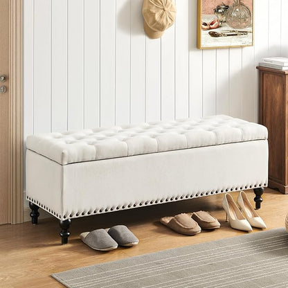 Storage Ottoman 50.2 Inches Upholstered Fabric Storage Ottoman Bench，Button Tufted Ottoman with Storage for Living Room，Bedroom End of Bed Bench Withstands 304lbs