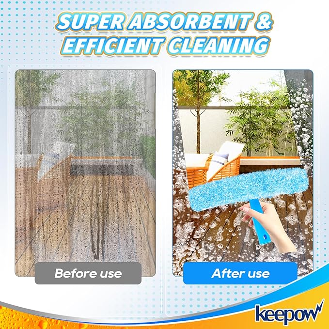 KEEPOW 14" Microfiber Window Scrubber Refill Replacement Compatible with MR.SIGA, Compatible with Ettore Professional Window Cleaning, Reusable & Washable Window Squeegee for Home (4 Pack)
