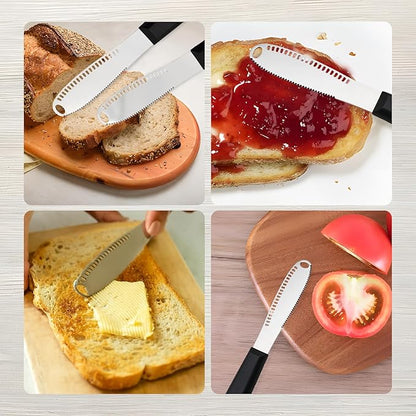 2 Pcs Butter Knife Spreader with Holes, 3 in 1 butter knife, butter curler knife, Butter Grater with Ergonomic Handle, stainless steel butter spreader for Butter, Cheese, Jam