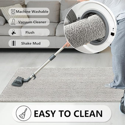 REFETONE Indoor Doormat, Front Door Mat 24"x36" Absorbent Rubber Backing Non Slip Back Door Mats, Washable Low-Profile Inside Floor Mat Door Rugs for Entryway, Resist Dirt Mud Mat for Dogs, Grey