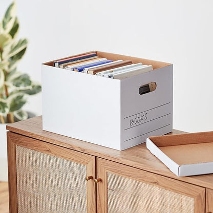Amazon Basics Medium Duty Storage/Filing Boxes With Lid and Handles, Legal/Letter Size, 12-Pack, White, 16.2" L x 12.5" W x 10.5" H