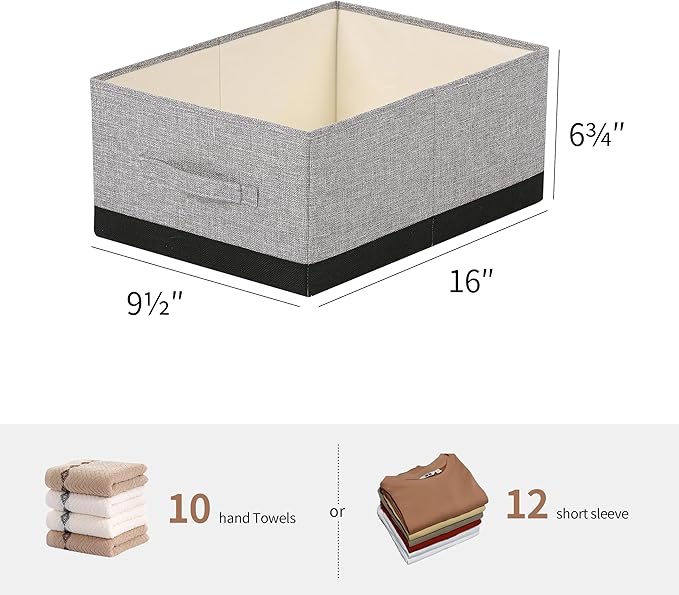 linen closet organizers and storage, 3 Pack Large Storage Baskets, Washable, Clothing Storage Bins with Handle, Closet Organizer for Storage Sweater,Sheets (gray black, 16"x9½"x6¾")