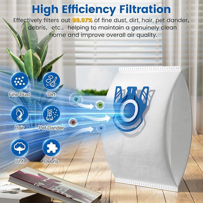 12 Pack 3D Airclean GN Vacuum Bags Compatible with Miele Classic C1, Complete C1, Complete C2, Complete C3, S227 S240, S270, S400, S2, S5, S8 Series Canister Vacuum Cleaner