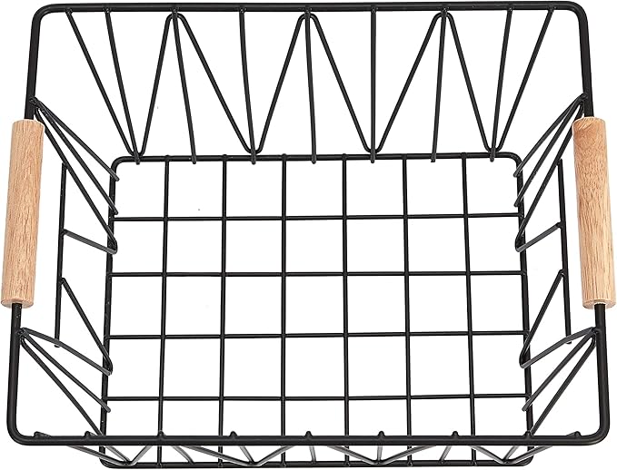 Amazon Basics Rectangular Wire Storage Baskets, Set of 3, Standard, Black