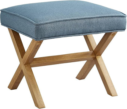 Amazon Basics Small Ottoman Foot Rest, Mid-Century Modern X Square Polyester Foot Stool, Indigo Blue, 20"W x 18"D x 18"H (Previously Rivet Brand)
