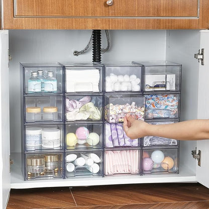 Vtopmart 10 Pack Clear Small Stackable Storage Drawers,Acrylic Bathroom Makeup Organizer,Plastic Storage Bins For Vanity, Undersink, Kitchen Cabinets, Pantry, Home Organization