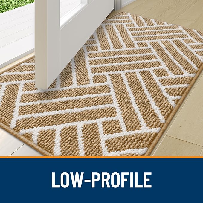 OLANLY Indoor Door Mat, 48x32 Inch, Dirt Resistant and Absorbent, Non-Slip Rubber Backing Floor Mats, Easy Clean Low-Profile Doormat for Entryway, Front Door, and Inside Entrance, Beige