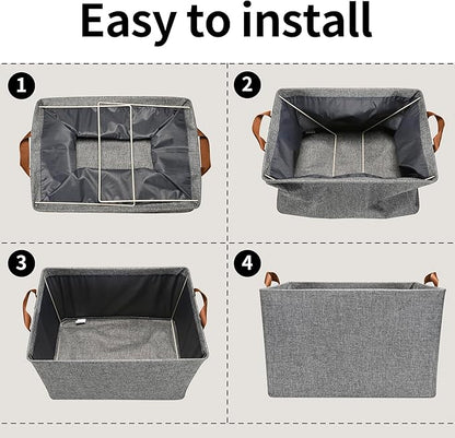 GRANNY SAYS Closet Storage Baskets, Collapsible Fabric Storage Bins with Metal Frame, Clothes Organizer Bins, Large Baskets for Shelves, Gray, 4-Pack