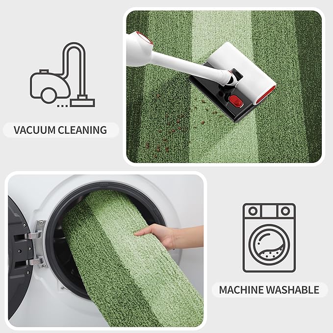 Kitinjoy Indoor Outdoor Door Mat, 48x32 Non-Slip Absorbent Dirt Trapper, Low-Profile Washable Inside Entrance Front Floor Mat, Sturdy Soft Entry Doormats for Entryway, Green