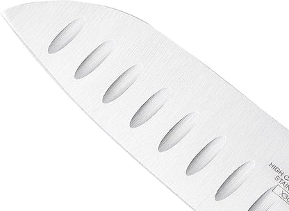 Mercer Culinary Millennia Color Handle Cutlery 7" Santoku Knife (Granton Edge) White
