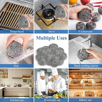 40 Pcs Stainless Steel Scrubber Bulk, Heavy Duty Steel Wool Scrubber 40 Gram, Large Metal Sponge Wire Scouring Pad for Tough Cleaning Kitchen Cookware, Removing Rust Dirty