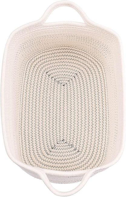 Medium and Large Woven Basket//With Handle, Used for Toys and Fabric Storage Basket used for Storing xl Storage Box, Decorative Storage Box Room 2pack (14L*10W*8.6H White/Black Line, 14Lx10Wx8.6H)