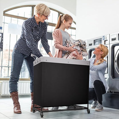 Lifewit 330L Laundry Basket with Wheels, Large Heavy Duty Commercial Rolling Laundry Hamper with Handles, Tall Steel Frame Laundry Cart for Laundry Room Bedroom Hotel Home Dorm, Black