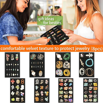 Jewelry Organizer Drawer 8 Set Jewelry Boxes Velvet Jewelry Drawer Organizer Stackable Jewelry Tray for Earring Necklace Display
