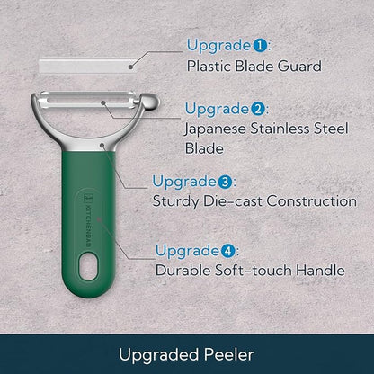 KITCHENDAO Swivel Vegetable Potato Peeler for Kitchen, Japanese Stainless Steel Sharp Blade, Heavy Duty Die-cast Construction Y Peeler, Built-in Eye Remover, Soft-touch Handle, Dishwasher Safe, Green