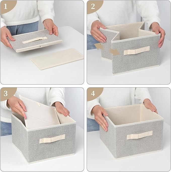 Storage Baskets, 11-Inch Woven Fabric Bins, Storage Cubes with Reinforced Handles, Organizer Bins for Closet Shelves, Foldable, for Toys, Clothes, Natural Beige (2PCS/Beige-11*11*7.8inch)