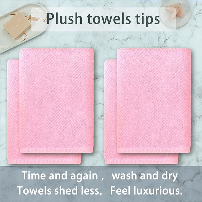VOOVA & MOVAS Pink Bath Towels Set of 4, Large 30" x 56" - 100% Cotton | Quick Dry | Light Weight | Thick | Soft | Absorbent, Decorative Bath Towels, Towel Gift Set, Baby Pink