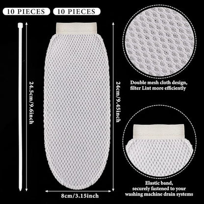 LEIFIDE 10 Pieces Lint Traps for Washing Machine Hose and Cable Ties Set Laundry Lint Catcher Nylon Mesh Trap for Washer Hose Fits Most Washing Machines, White