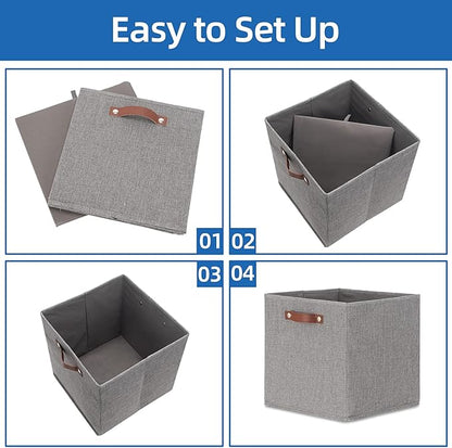 Temary Fabric Storage Cubes - 13 x 13 Collapsible Bins with Handles for Home Organization (Gray)