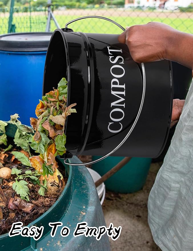 Compost Bin - 1 Gallon Countertop Composter with Lid and Charcoal Filters, Rust Proof Indoor Bucket for Kitchen Food Waste