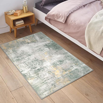 IOHOUZE Small Abstract Area Rug 2x3 Ft Entryway Rugs Washable Door Mat Indoor Entrance, Printed Faux Wool Non Slip Floor Carpet for Foyer Front Door Sink, Light Green/Gray/Orange