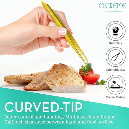 O'Creme Curved Tweezers 6.25 Inch Fine-Point Stainless Steel, Gold