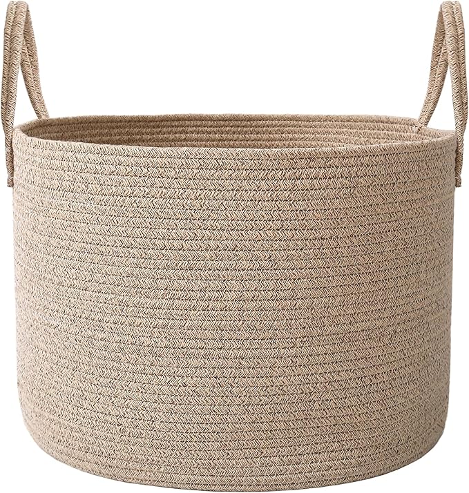Woven Blanket Basket,115L Large Rope Storage Bin with Handles, Organizer for Blankets Toys Book and Clothes, Laundry Basket for Living Room Bedroom Nursery,Oatmeal