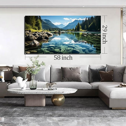 GUGIKA Landscape Wall Art for Living Room, Mountain and Lake Wall-Decor for Bedroom, Natural Scenery Canvas Prints Pictures for Hallway Office, Size 59 x 29 Inches