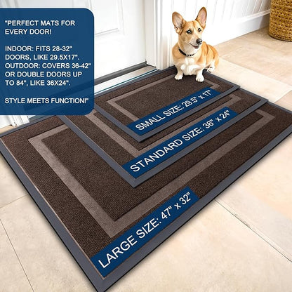OLANLY Front Door Mat Indoor Outdoor Entrance, Waterproof All-Season, All-Weather Doormat, Sturdy Natural Rubber, Fade Resistant, Low Profile, Easy Clean Patio Porch Entryway Mat, 29.5x17, Dark Brown
