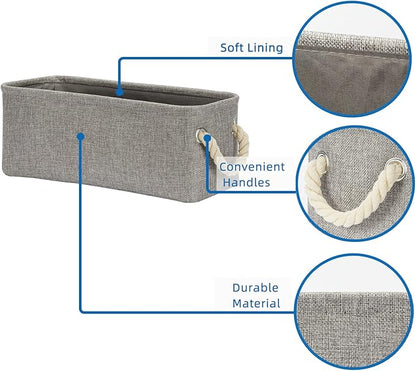 Temary Small Storage Baskets for Organizing, Narrow Baskets for Storage Toilet Paper Rolls, Fabric Baskets with Handles for Closets, Cabinets, Shelves (Grey, 15Lx6Wx5.5H Inches)