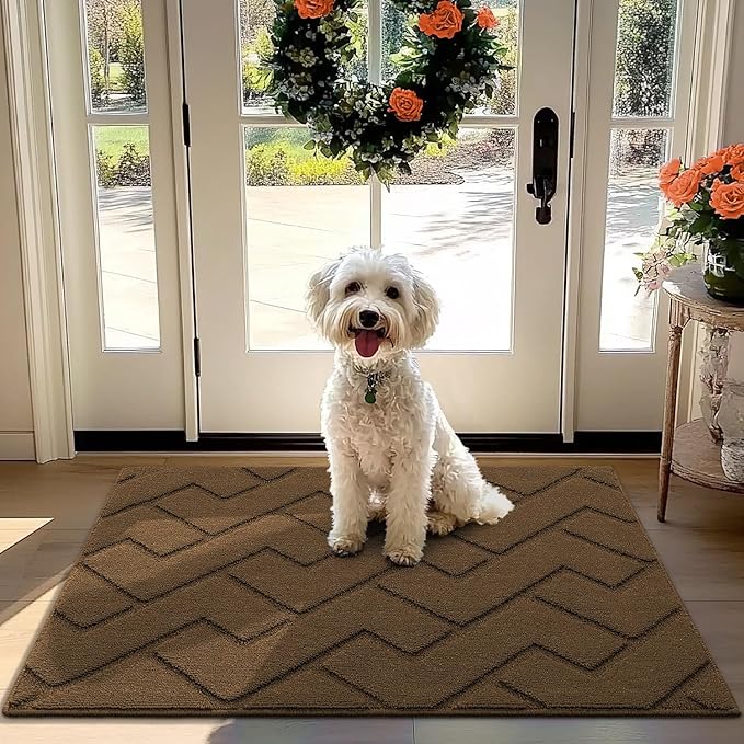 hicorfe Front Door Mat Outside Entrance,32"x40" Absorbent Muddy Dirt Resist Welcome Door Mats Outdoor Indoor,Stain and Fade Resistant,Non Slip Backing Entry Mat Doormat for Entryway(Dark Brown)