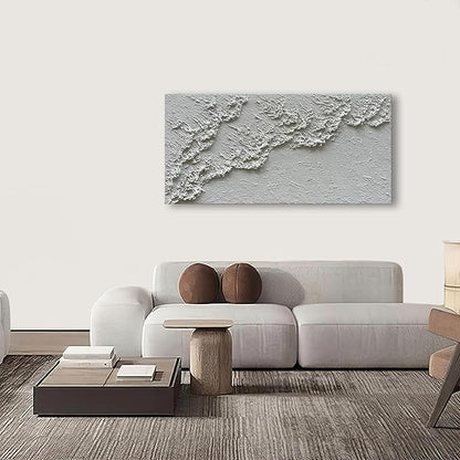 NANKAI Hand Painted White Minimalist Art Painting Ocean Waves Abstract Canvas Oil Painting Home Wall Decoration Art 24x48 Inchs
