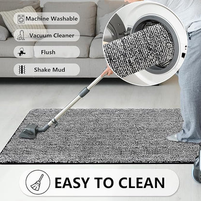 REFETONE Indoor Doormat, Front Door Mat 32"x48" Absorbent Rubber Backing Non Slip Back Door Mats, Washable Low-Profile Inside Floor Mat Door Rugs for Entryway, Resist Dirt Mud Mat for Dogs, Black
