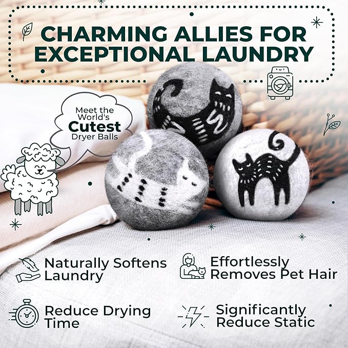 No More Dryer Sheets! Reusable Wool Dryer Balls XL 6-Pack - Reduces Static, Cuts Dry Time, & Softens Naturally