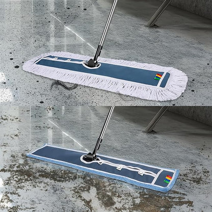 MASTERTOP Industrial Mop, Extra Large Floor Mop with Microfiber & Cotton Pad, Heavy Duty Flat Mops Commercial Dust Mop for Cleaning Office Garage Mall Hotel Home Floors