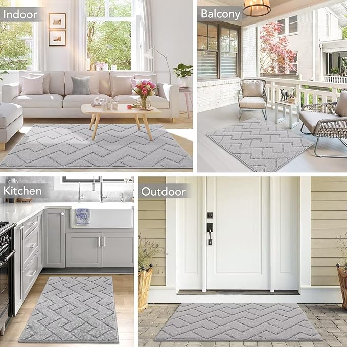 hicorfe Indoor Doormat,Front Back Door Mat TPR Backing Non Slip Mats 20"x31.5" Absorbent Resist Dirt Entrance Doormat Inside Floor for Entryway Washable Low-Profile(Light Grey)