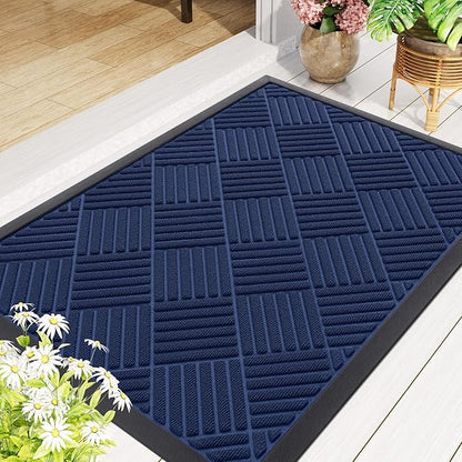 Smiry Front Door Mat Outside Entrance, Heavy Duty Outdoor Indoor Natural Rubber Doormat, Non Slip, Trap Dirt and Moisture, Easy Clean, Low Profile Patio Porch Entryway Mat, 47x32, Navy Blue