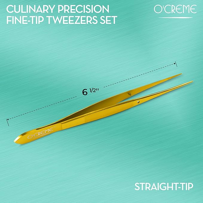 O'Creme Stainless Steel Precision Kitchen Tweezer Tongs 6.25" with Fine Tip (Gold)