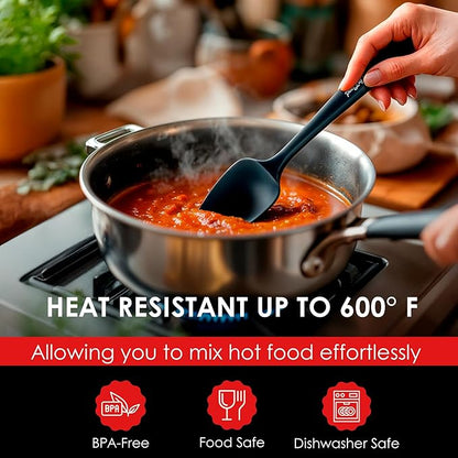 Silicone Spoon Spatula - 600ºF Heat-Resistant Non-Stick Rubber Spoonula | Use as Silicone Kitchen Scraper Utensil - Baking and Cooking Strong Stainless Steel Core | UpGood Kitchen Utensils, (Black)