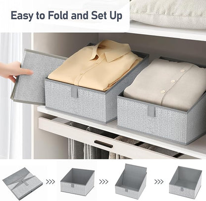 DIMJ Closet Storage Bins 6 Pack - Fabric Trapezoid Closet Organizer Bin, Foldable Storage Baskets for Shelves, Closet Shelf Organizer, Clothing Storage Box for Toys, Books, Towel, Clothes, Gray