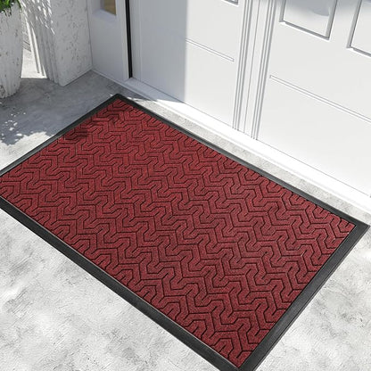 Yimobra Large Door Mat Outside Entrance 47x32, Waterproof Heavy Duty Outdoor Mats for Front Door, Non Slip Rubber Entry Mat for Garage Patio, Easy Clean, Black Red