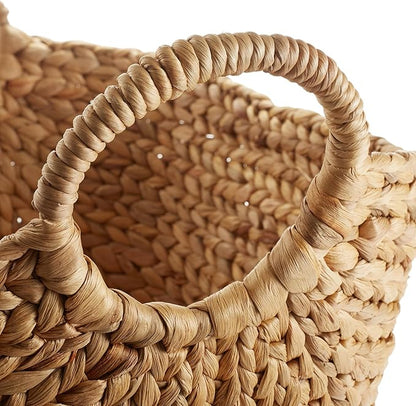 Casafield Large Laundry Boat Basket with Handles - Natural, Woven Water Hyacinth Multipurpose Storage Organizer for Throw Blankets, Bathroom, Bedroom, Living Room
