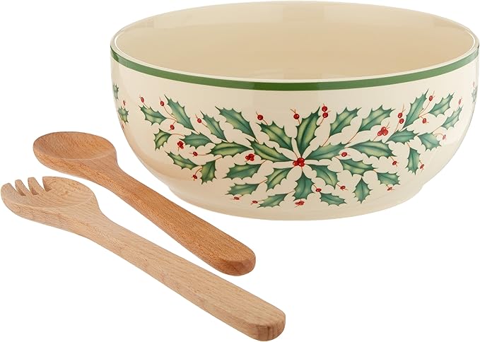 Lenox 853767 Holiday Salad Bowl & Servers, Christmas Hosting