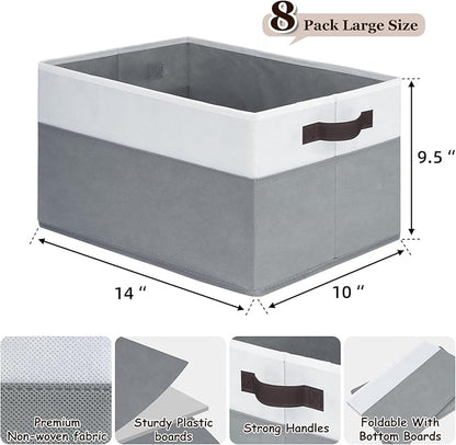 Criusia Large Storage Baskets 8 Pack Versatile Fabric Storage Bins for Closet Cabinet Wardrobe Nursery Pantry | Nursery Organizer Bins for Baby Diaper Toys Clothes | Housewarming Mothers Day Gift