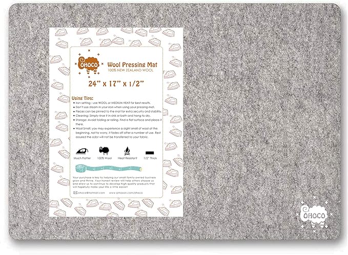 Wool Pressing Mat for Quilting - 17" x 24" Extra Large Felt Ironing Pad 1/2" Thick, 100% New Zealand Wool for Ironing, Sewing, Cutting on Ironing Board, Tabletop, Dryer, Countertop