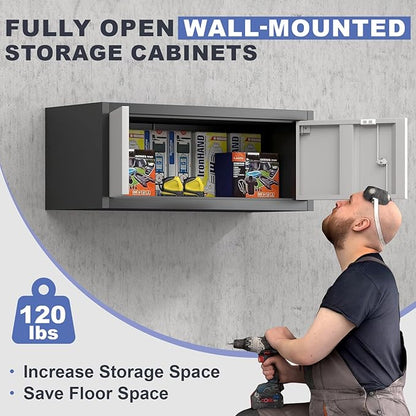 Metal Garage Storage Cabinet, Locking Cabinet Wall Mounted, 12.8" H Floating Cabinet for Warehouse, Upper Tool Cabinet with Shelf for Home Office, Basement, Kitchen, RV Organization