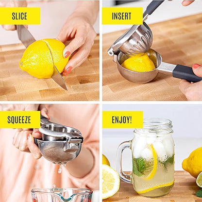 Large Lemon Squeezer Stainless Steel Press - Non-Slip Grip, Heavy Duty, Manual Design - Effortless Pro-Grade Lemon, Lime, Orange, and Citrus Fruit Hand Held Lemon Juicer Squeezer - No Seeds, Max Juice